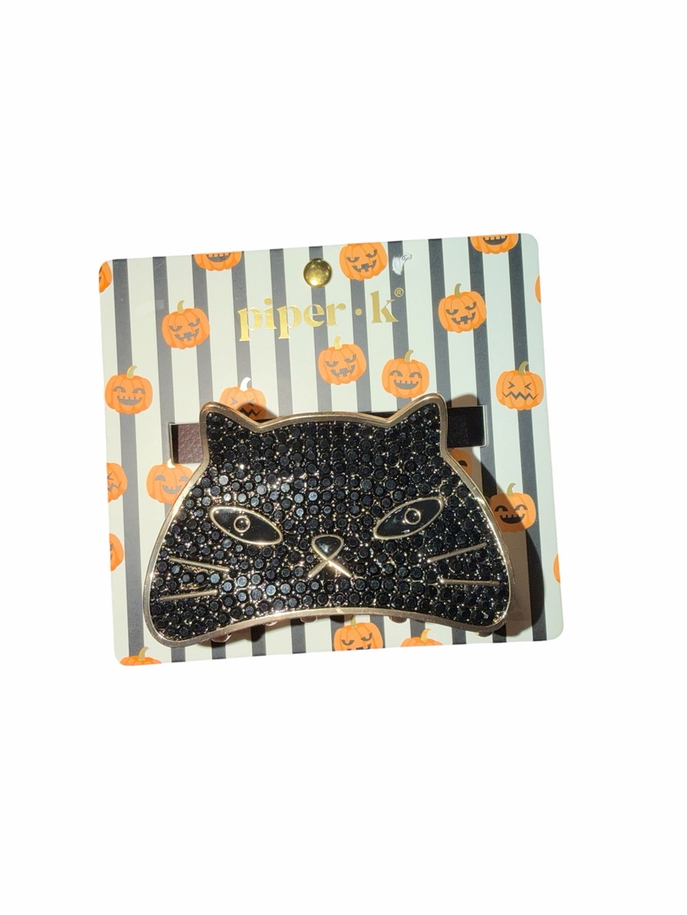 Piper Black Cat Rhinestone Hair Clip in Gold Trim